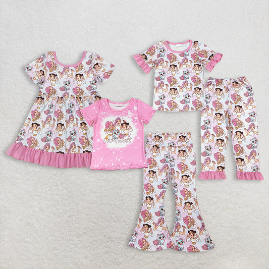 12/18m-14/16t Sibling Baby Boys girls clothes summer cartoon kpop short sleeve pants Clothes Sets and dress
