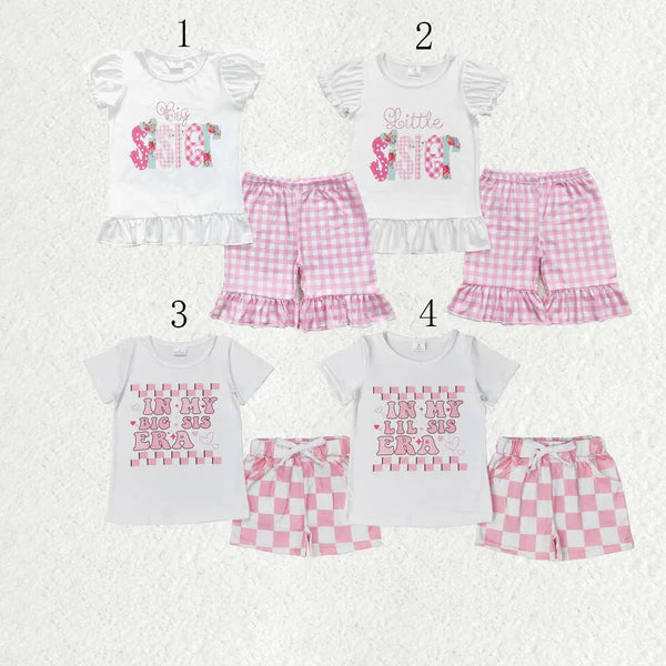 5.27 Sibling Baby Girls Little Big Sister Tee Shirts Ruffle Plaid Shorts Clothes Sets