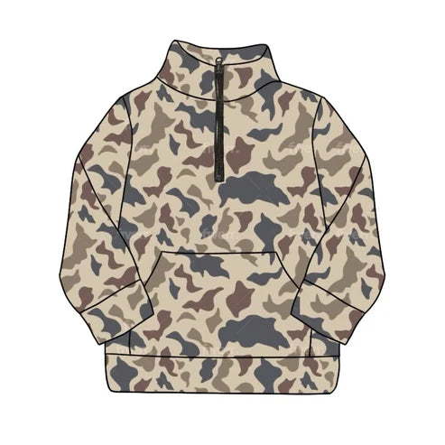 6.4 GT0828 Adult Women Dark Khaki Camo Long Sleeve Tee Shirts Zip Pullovers Tops Preorder