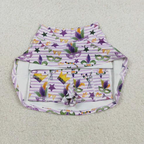 11.26 GLK0167 Baby Girls Mardigras Stripe Anchor Masks Yoga Active Skirt Shorts Bottom