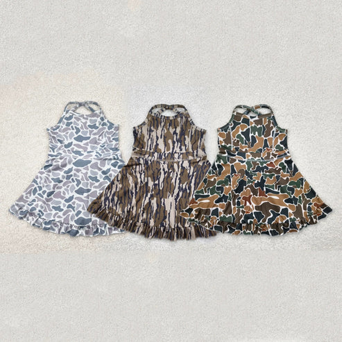 4.29 Sibling Baby Girls Strap Western Camo Print Yoga Activity Wear Ruffle Knee Length Dresses