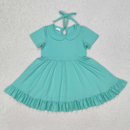 3.15 GSD1918 Baby Girls Green Collar Ruffle Knee Length Dress
