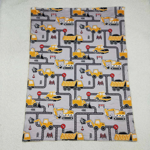 10.10 BL0199 Baby Kids Orange Gray Excavators Blanket