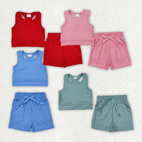 4.19  Sibling 4 colors Baby Girls Vest Top Yoga Sports Shorts Outfits