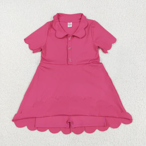 6.9 GSD2474 Baby Girls Pink Short Sleeves Button Yoga Knee Length Dress