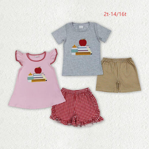6.26 Sibling Embroidery Baby Girls Boys Apple Back To School Books Outfits