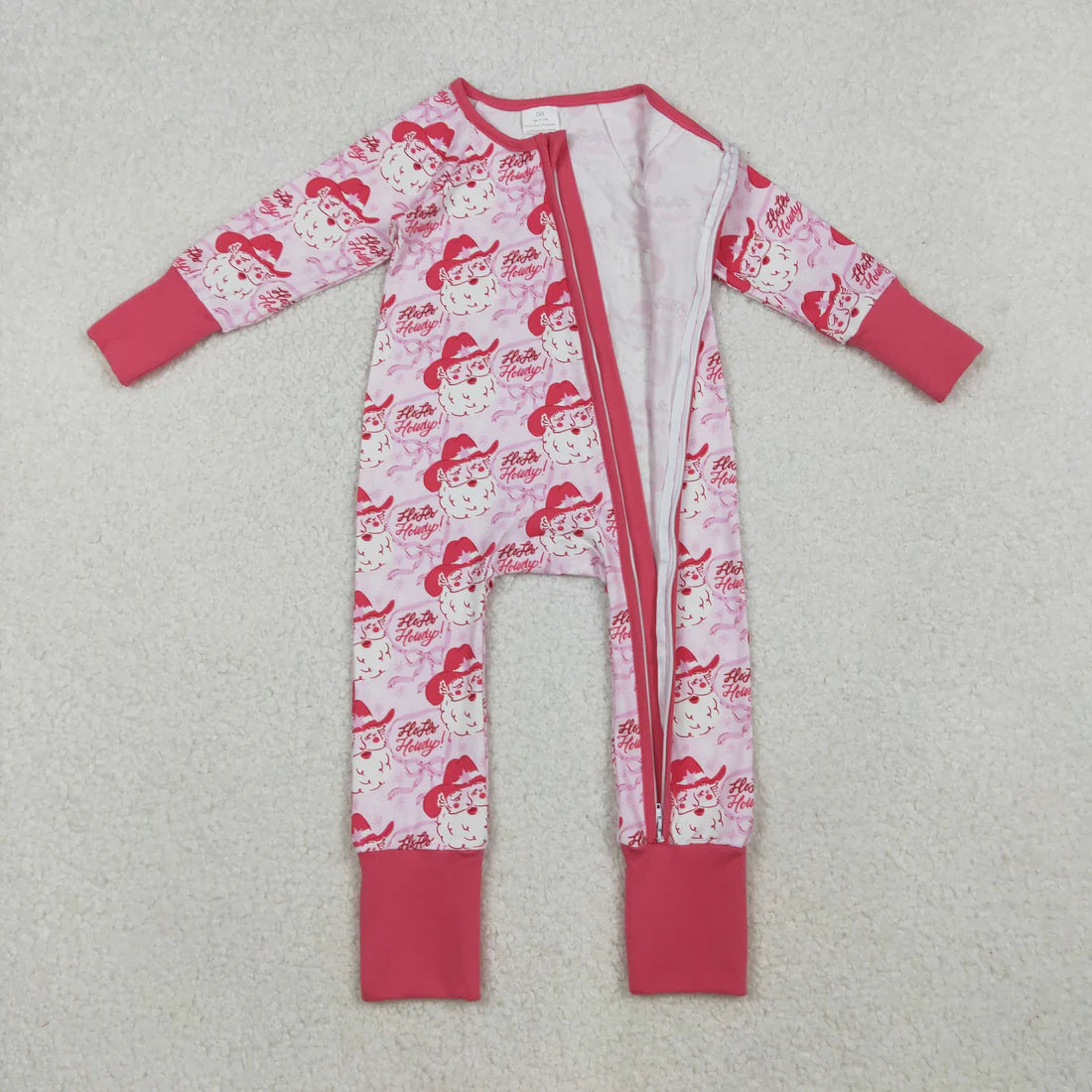 10.16 LR2243 Baby Girls Pink Long Sleeves Bows Santa Plaid Zipper Romper