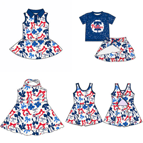 6.10 Custom Moq 3 each item Sibling Baby Girls Phillies Team Dresses Clothes Sets