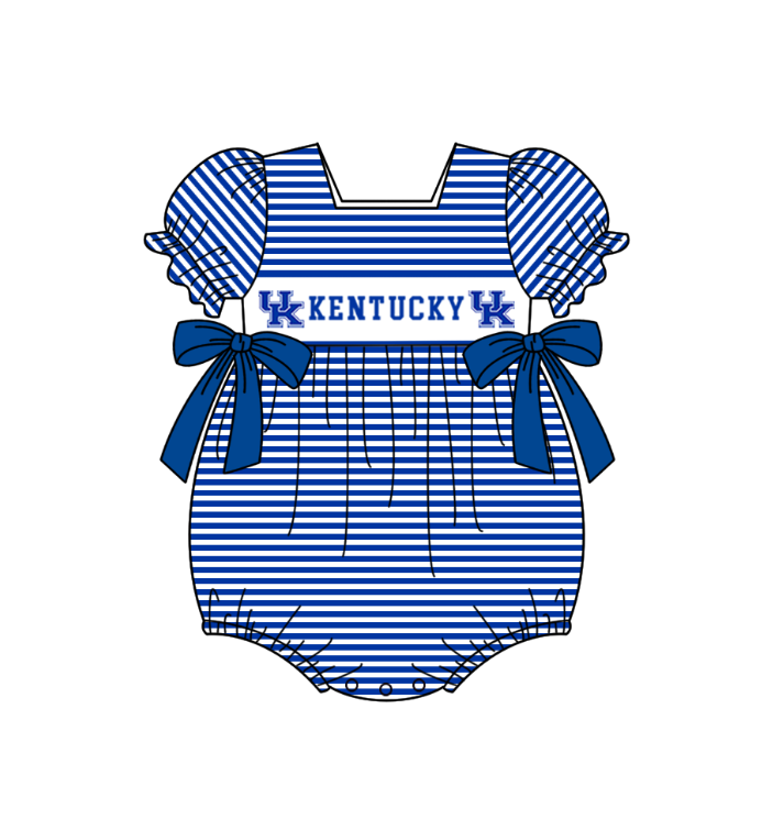 1.29 Custom Order Moq 3 Baby Girl Stripes Bow Kentucky UK Team Ruffle Rompers