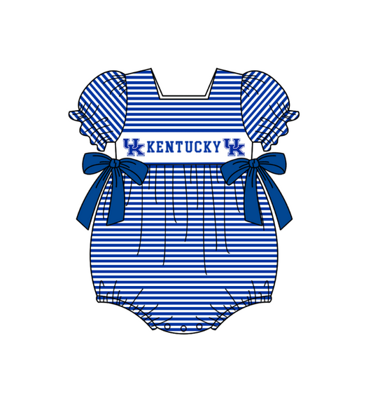 1.29 Custom Order Moq 3 Baby Girl Stripes Bow Kentucky UK Team Ruffle Rompers