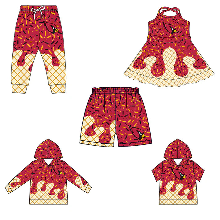 7.8 Custom Moq 3 Baby Girls Straps CARDINALS Plaid Short Ruffle Team Knee Length Dresses