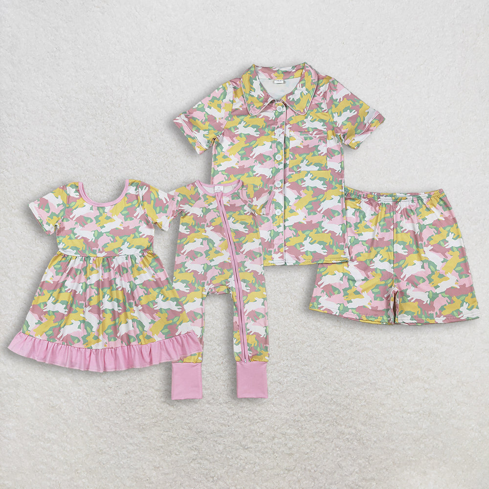 Sibling Baby girls clothes and adult clothes easter camouflage kids short sleeve dress and romper and adult sets
