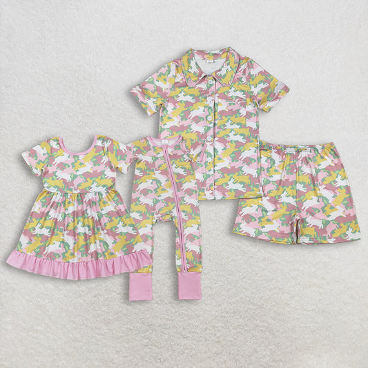 Sibling Baby girls clothes and adult clothes easter camouflage kids short sleeve dress and romper and adult sets