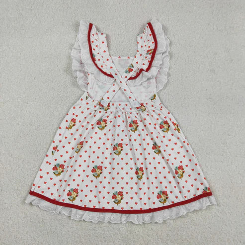 12.19 GSD2963 Baby Girls Hearts Dogs Flowers Valentines Pockets Knee length Dress