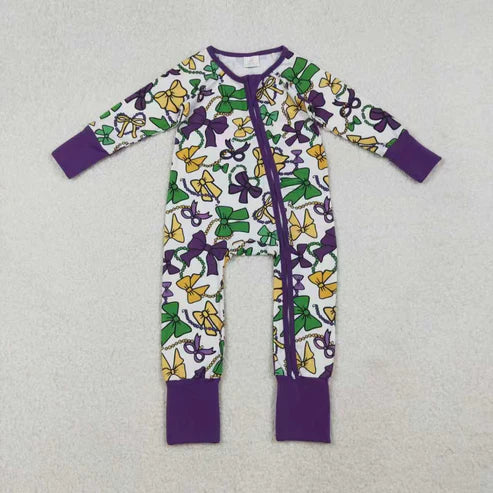 10.31 Sibling Baby Girls Mardigras Bows Plaid Pants Pajamas Sets Ruffle Knee Length Dress Zipper Romper