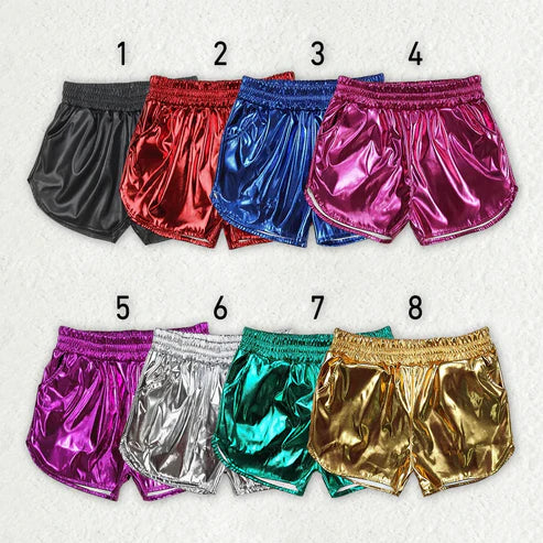 4.14  8 Colors Sibling Baby Girls Pockets Leather Metallic Elastic Bottom Shorts