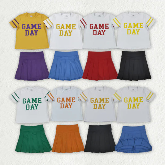 9.4 Sibling Baby Girls Game Day Tee Shirts Tops Pleated Skirts Short Yoga Active Team Clothes Sets