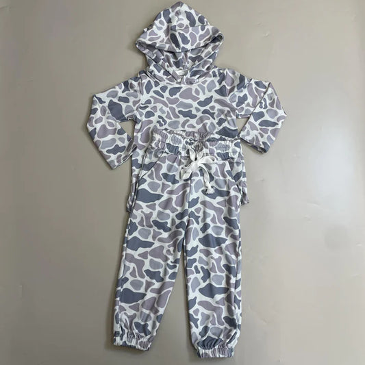 BT0922+P0651 Baby Boys Grey Camo Hooded Top Pants Outfits Clothes Set