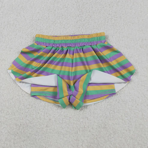 11.17 SS0685 Baby Girls Mardigras Stripes Yoga Active Ruffle Shorts Bottoms