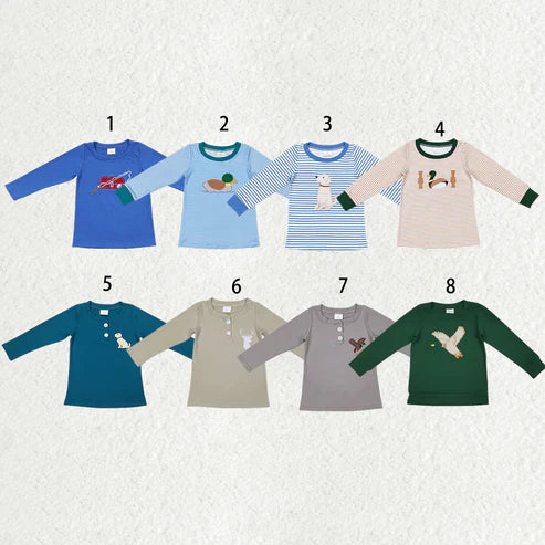10.20 Sibling Baby Boys Girls Embroidery Ducks Dogs Fishing Southern Hunting Tee Shirts Top
