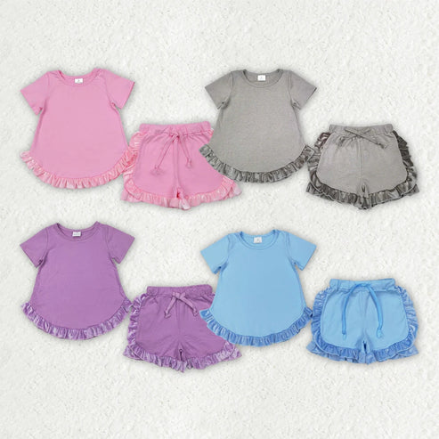 4.19  Sibling Baby Girls Cotton Top Ruffle Shorts Clothes Sets