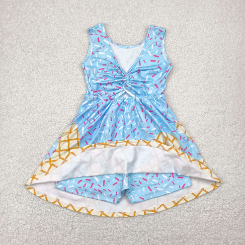5.9  GSD2380 Baby Girls Blue Sleeveless Team Yoga Skort Knee Length Dress