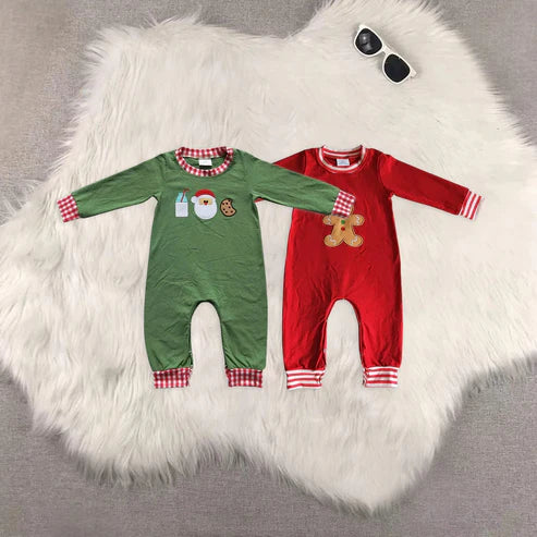 5.21 Sibling Baby Boys Long Sleeves Gingerbread Santa Christmas Rompers