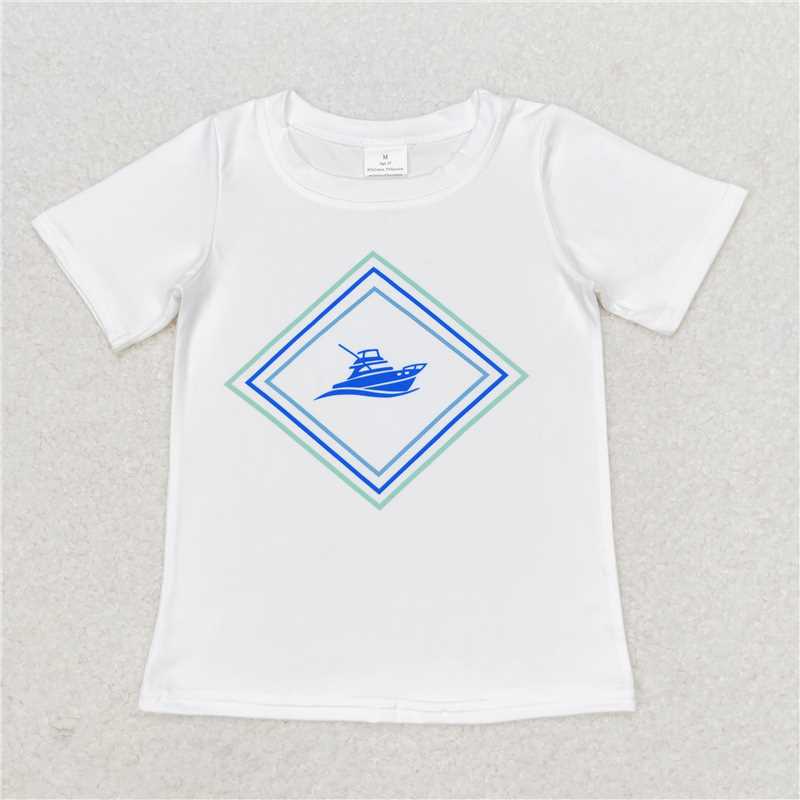 BT0613+SS0276 White short-sleeved ship top Blue shorts suit