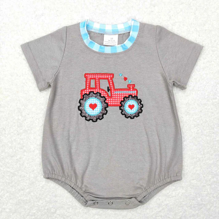 Baby Girls Boys Valentines Tractor Designs Rompers Sibling Clothing Sets