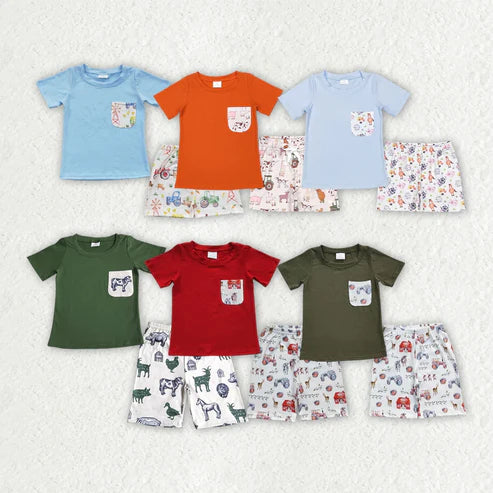 3.26 Sibling Baby Boys Farm Pocket Shirt Summer Outfits Clothes Sets