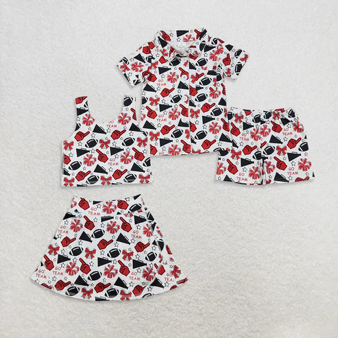 11.1 Sibling Baby Girls Go Team Footballs Bows Yoga Skorts Set Button Shorts Pajamas Set