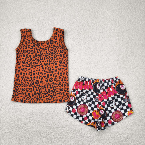 4.29 GSSO2391 Baby Girls Sleeveless Leopard Top Black Plaid Shorts Set