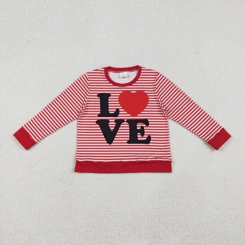 10.30 GT1235 Baby Girls Long Sleeve Red Stripe Love Heart Valentine Tee Shirts Top
