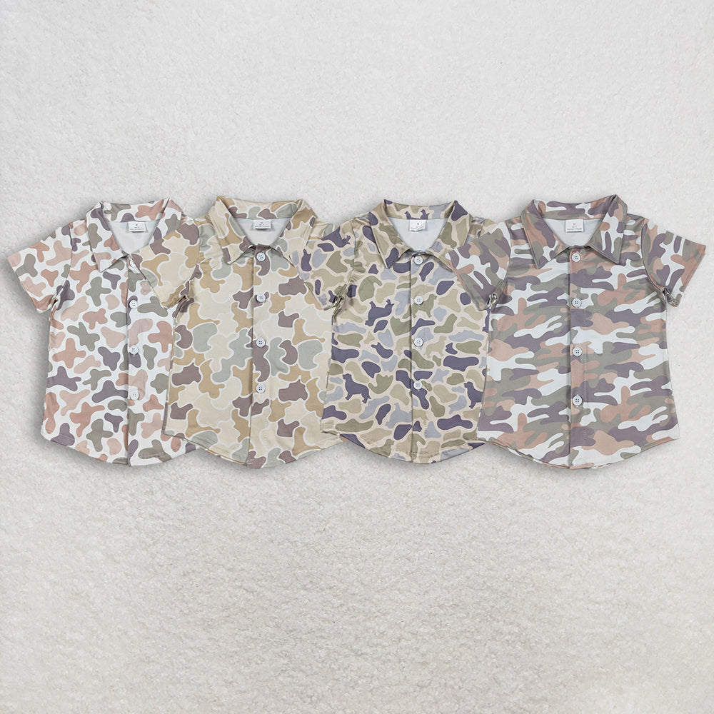 Sibling baby boys clothes summer camouflage button short sleeve tops