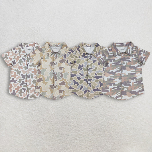 Sibling baby boys clothes summer camouflage button short sleeve tops