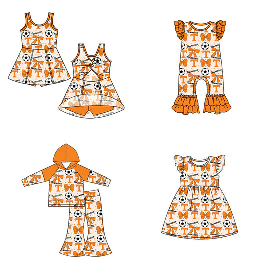 6.25 Custom Moq 3 each item Sibling Baby Girls Tennessee Team Romper Dress Clothes Sets