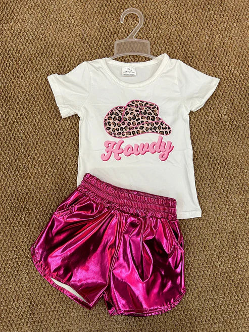 4.2 GT0138+SS0414 Baby Girls Western Howdy Tops Pink Metallic Shorts Outfit
