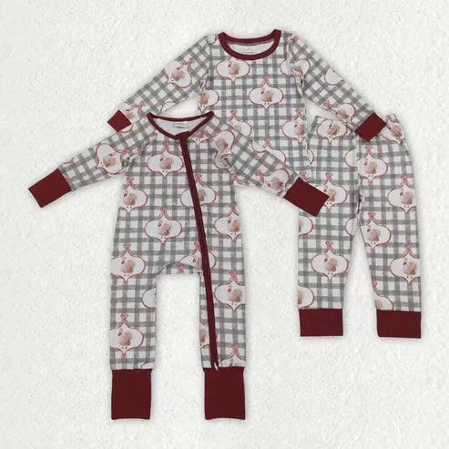 10.31 Sibling Baby Girls Turkey Checked Pants Thanksgiving Pajamas Sets Zipper Footie Romper