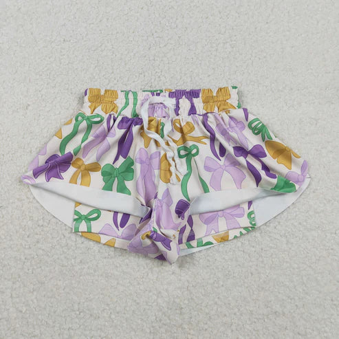 11.27 SS0684 Baby Girls Mardigras Bows Plaid Yoga Shorts Bottoms
