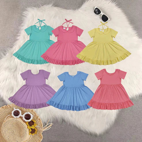 4.29 Sibling Baby Girls Round Collar Ruffle Knee Length Dresses
