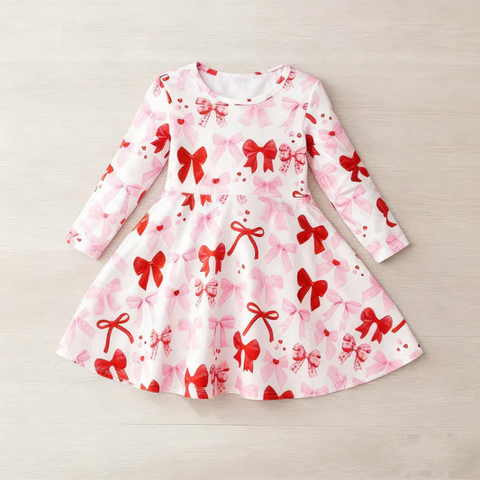 12.5 MOQ:5pcs GLD1553 pre-order toddler girl clothes bows print girl Valentine dress