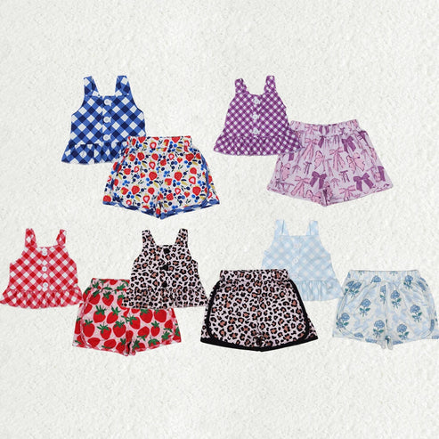 6.26 Sibling Baby Girls Summer Straps Button Top Floral Shorts Clothes Sets