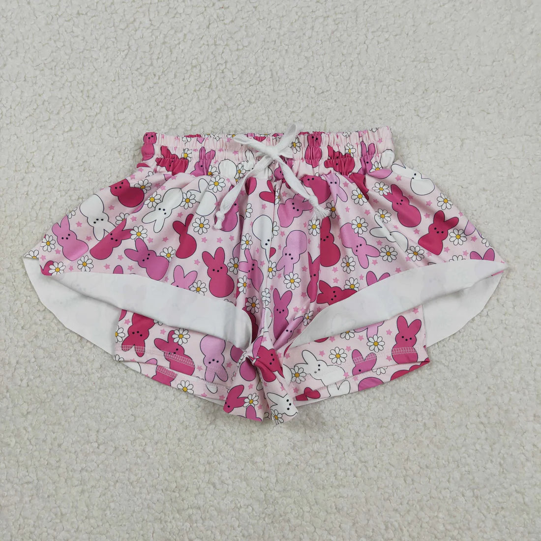 12.13 SS0714 Baby Girls Pink Rabbits Flowers Easter Yoga Active Ruffle Shorts Bottom