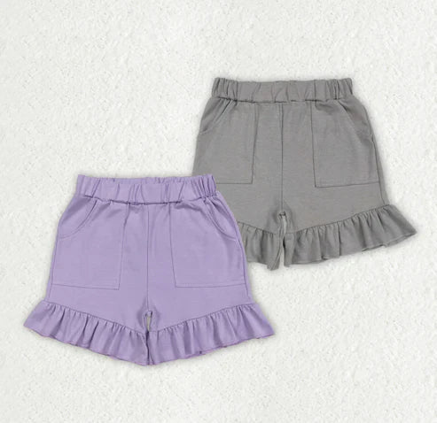 7.7 Sibling Baby Girls Lavender Grey Pockets Summer Cotton Ruffle Short Bottoms