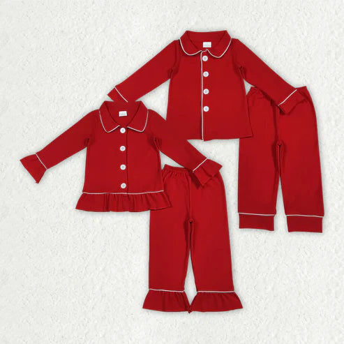 11.1 Sibling Baby Boys Girls Red Color Cotton Christmas Pajamas Pants Clothes Sets C10.14