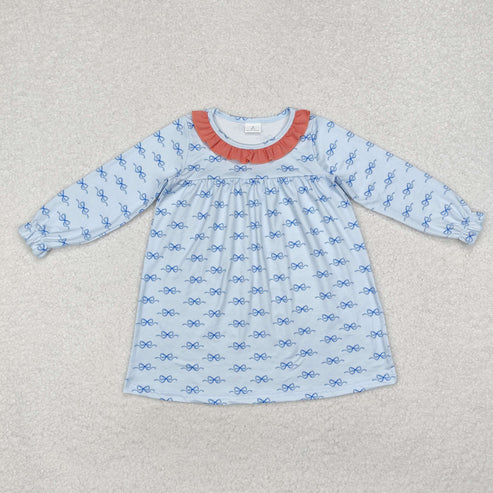 GLD0865 Baby Girls Blue Bows Knee Length Dress