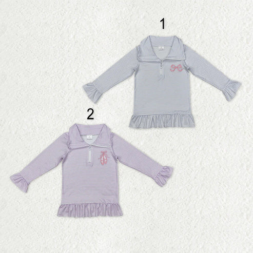 11.1 Sibling Baby Girls Embroidery Bows Shoes Zipper Ruffle Pullovers Top
