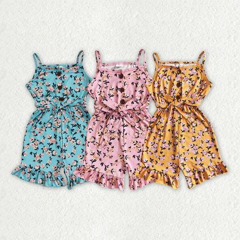 3.30 Sibling Baby Girls Summer Floral Straps Shorts Jumpsuits