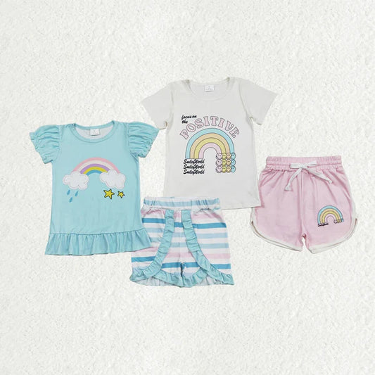 5.27 Sibling Baby Girls Positive Rainbow Shirts Top Ruffle Shorts Clothes Sets