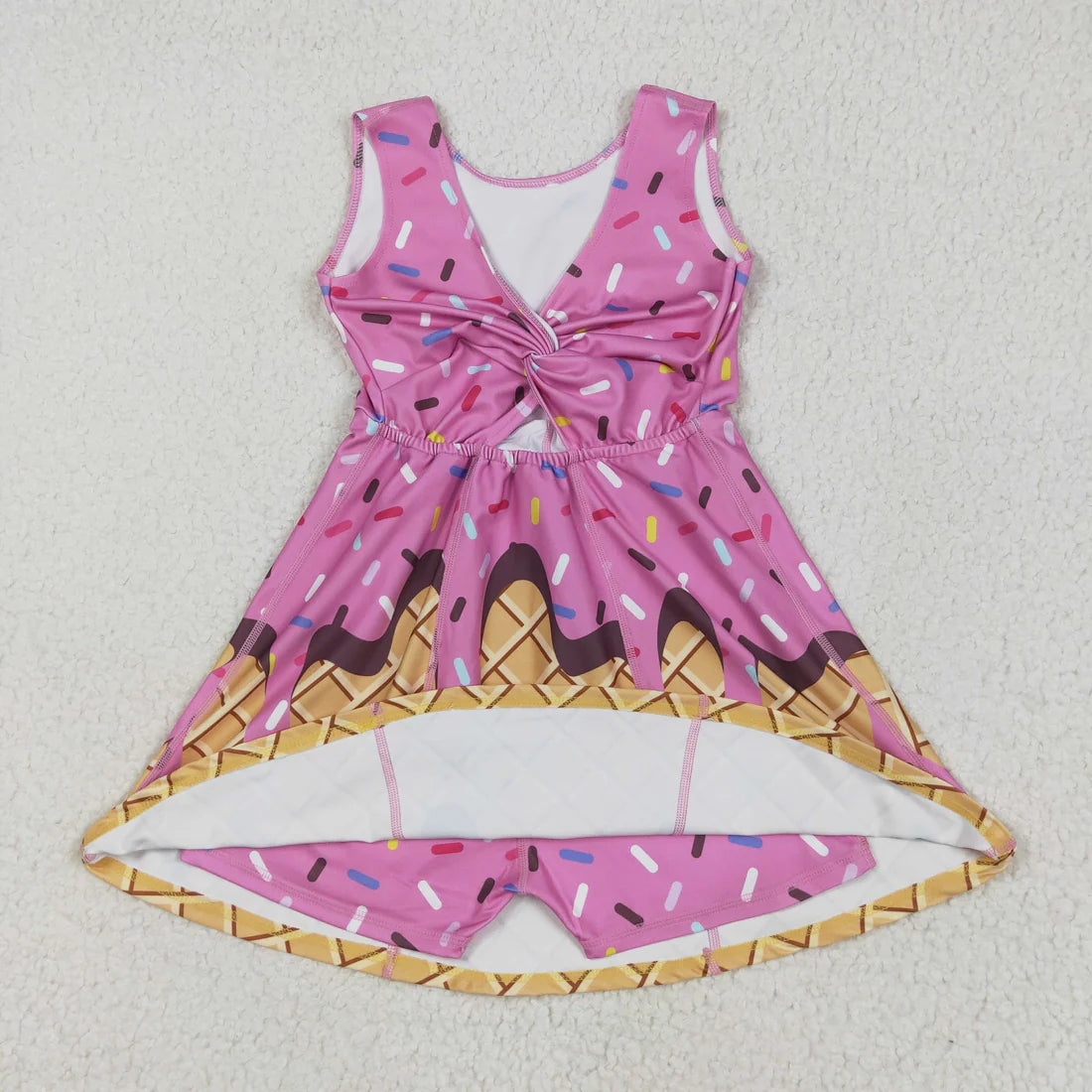 5.15  GSD2413 Baby Girls Hot Pink Ice-cream Drip Yoga Skort Knee Length Dress
